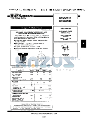 MTM55N10 datasheet - N-CHANNEL ENHANCEMENT-MODE SILICON GATE TMOS POWER FIELD EFFECT TRANSISTOR