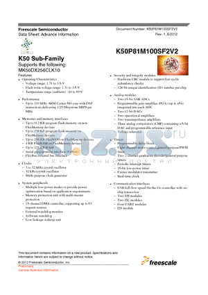 MK50DX256CLK10 datasheet - K50 Sub-Family