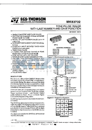 MK53732 datasheet - TONE PULSE DIALER WITH LAST NUMBER AND SAVE FUNCTION