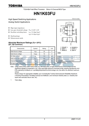 HN1K03FU_07 datasheet - Silicon N Channel MOS Type High Speed Switching Applications