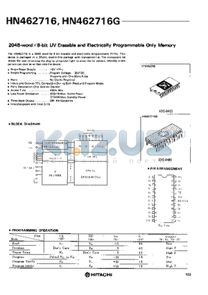 HN2716 datasheet - 2048-word x 8bit Erasable and Electrically Programmable Only Memory