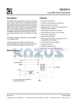 MK5814S datasheet - Low EMI Clock Generator