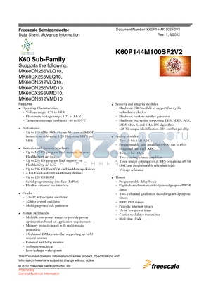 MK60DN256VLQ10 datasheet - K60 Sub-Family