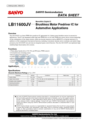 LB11600JV datasheet - Brushless Motor Predriver IC