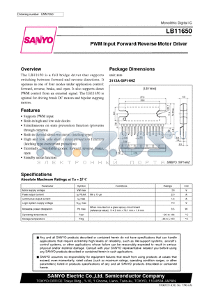 LB11650 datasheet - PWM Input Forward/Reverse Motor Driver