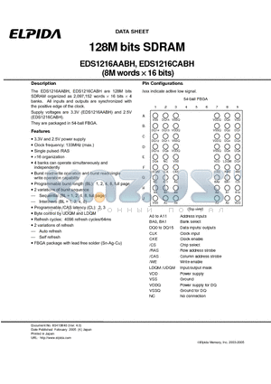 EDS1216AABH datasheet - 128M bits SDRAM (8M words x 16 bits)