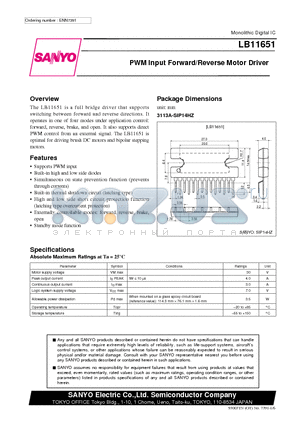 LB11651 datasheet - PWM Input Forward/Reverse Motor Driver