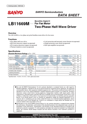 LB11669M datasheet - Monolithic Linear IC For Fan Motor Two-Phase Half-Wave Driver