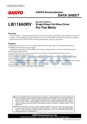 LB11660RV datasheet - Single-Phase Full-Wave Driver
