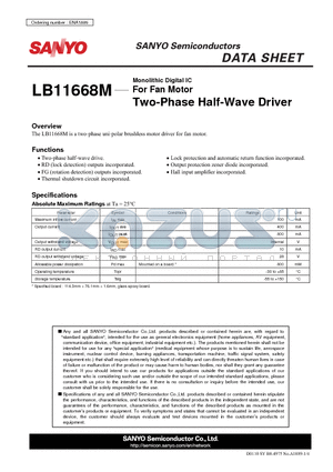 LB11668M datasheet - For Fan Motor Two-Phase Half-Wave Driver