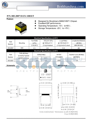 HD-2007 datasheet - HDSL LINE TRANSFORMER