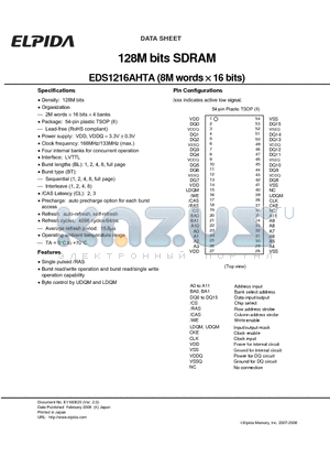EDS1216AHTA-6B-E datasheet - 128M bits SDRAM