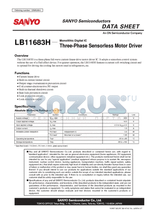 LB11683H datasheet - Three-Phase Sensorless Motor Driver