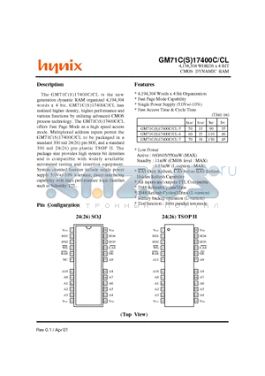 GM71C17400CLJ-6 datasheet - 4,194,304 WORDS x 4 BIT CMOS DYNAMIC RAM