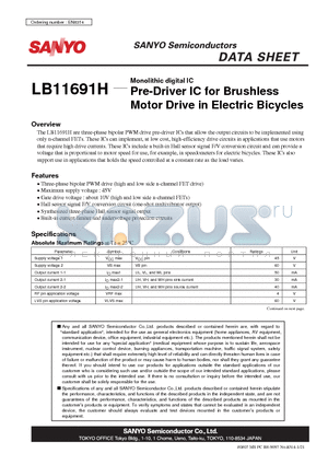 LB11691H datasheet - Monolithic digital IC Pre-Driver IC for Brushless Motor Drive in Electric Bicycles