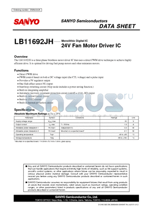 LB11692JH datasheet - Monolithic Digital IC 24V Fan Motor Driver IC