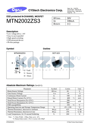 MTN2002ZS3 datasheet - ESD protected N-CHANNEL MOSFET