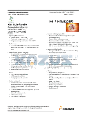 MK61FN1M0VMD12 datasheet - K61 Sub-Family