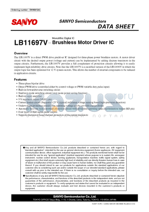 LB11697V datasheet - Monolithic Digital IC Brushless Motor Driver IC