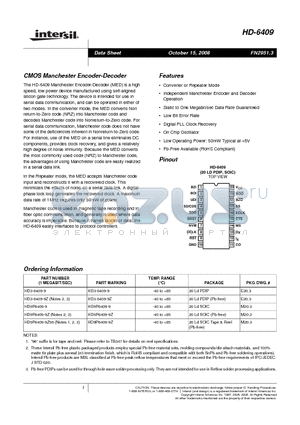 HD-6409 datasheet - CMOS Manchester Encoder-Decoder