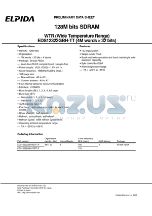 EDS12322GBH-TT datasheet - 128M bits SDRAM WTR (Wide Temperature Range)