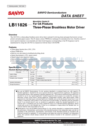 LB11826_08 datasheet - For OA Products Three-Phase Brushless Motor Driver