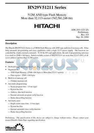 HN29V51211 datasheet - 512M AND type Flash Memory More than 32,113-sector (542,581,248-bit)