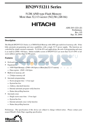 HN29V51211T-50 datasheet - 512M AND type Flash Memory More than 32,113-sector (542,581,248-bit)