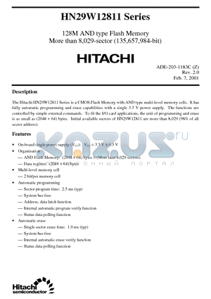 HN29W12811 datasheet - 128M AND type Flash Memory More than 8,029-sector (135,657,984-bit)