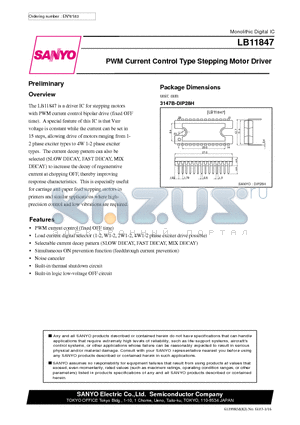 LB11847 datasheet - PWM Current Control Type Stepping Motor Driver