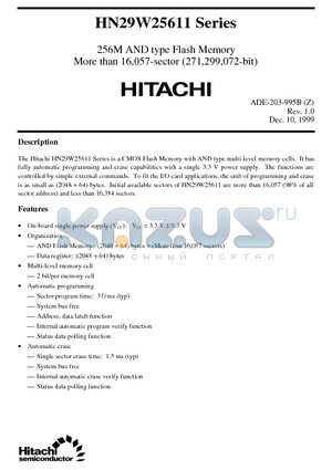 HN29W25611T-50 datasheet - 256M AND type Flash Memory More than 16,057-sector (271,299,072-bit)