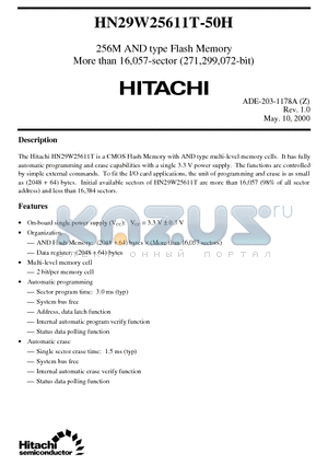 HN29W25611T-50H datasheet - 256M AND type Flash Memory More than 16,057-sector (271,299,072-bit)