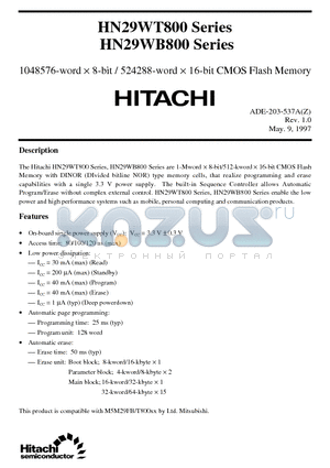 HN29WB800R-10 datasheet - 1048576-word x 8-bit / 524288-word x 16-bit CMOS Flash Memory