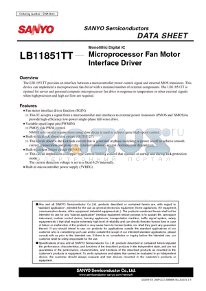LB11851TT datasheet - Microprocessor Fan Motor Interface Driver