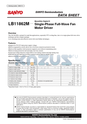 LB11862M datasheet - Single-Phase Full-Wave Fan Motor Driver