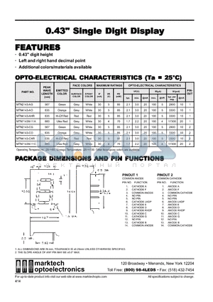 MTN2143-CG datasheet - Marktech 0.43 Single Digit w/LRDecimal