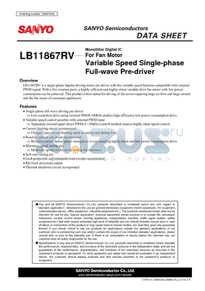 LB11867RV datasheet - Variable Speed Single-phase Full-wave Pre-driver