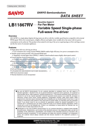 LB11867RV datasheet - For Fan Motor Variable Speed Single-phase Full-wave Pre-driver