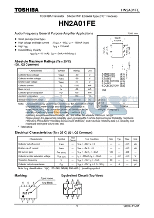 HN2A01FE datasheet - Audio Frequency General Purpose Amplifier Applications