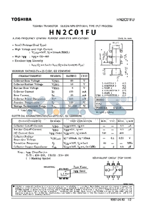 HN2C01FU datasheet - NPN EPITAXIAL TYPE (AUDIO FREQUENCY GENERAL PURPOSE AMPLIFIER APPLICATIONS)