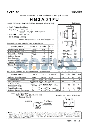 HN2A01FU datasheet - PNP EPITAXIAL TYPE (AUDIO FREQUENCY GENERAL PURPOSE AMPLIFIER APPLICATIONS)