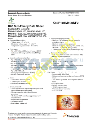 MK60N256VLL100 datasheet - K60 Sub-Family Data Sheet