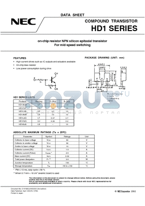 HD1 datasheet - on-chip resistor NPN silicon epitaxial transistor For mid-speed switching