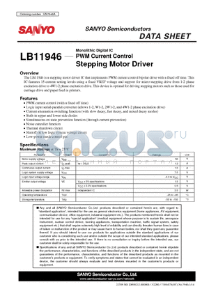LB11946_10 datasheet - PWM Current Control Stepping Motor Driver