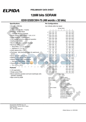 EDS1232ECBH-75-E datasheet - 128M bits SDRAM