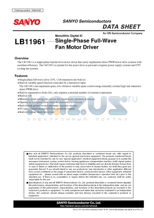 LB11961 datasheet - Single-Phase Full-Wave Fan Motor Driver