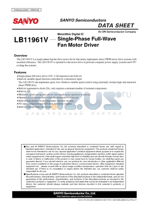 LB11961V datasheet - Single-Phase Full-Wave Fan Motor Driver