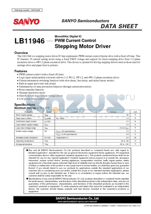 LB11946 datasheet - PWM Current Control Stepping Motor Driver