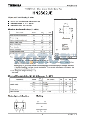 HN2S02JE datasheet - High-speed Switching Applications