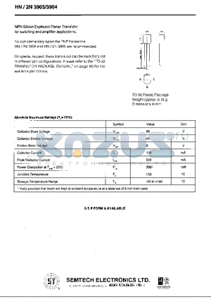 HN3903 datasheet - NPN Silicon Expitaxial Planar Transistor for switching and amplifier applications